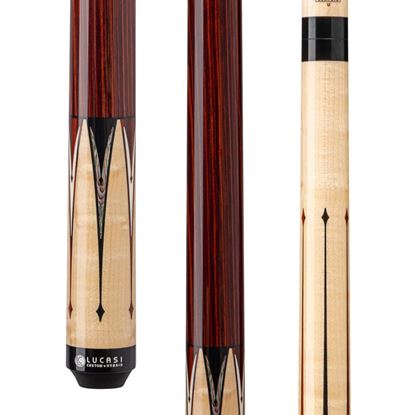 Picture of Lucasi Custom Natural Birdseye Maple & Black/White Mother of Pearl Inlays Wrapless Cue - Uni-Loc / 12.75mm