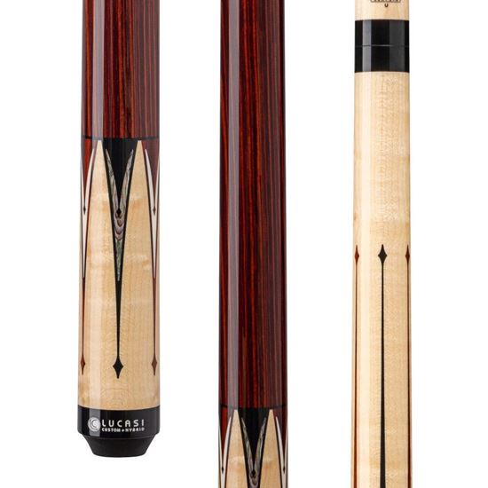 Picture of Lucasi Custom Natural Birdseye Maple & Black/White Mother of Pearl Inlays Wrapless Cue - Uni-Loc / 12.75mm