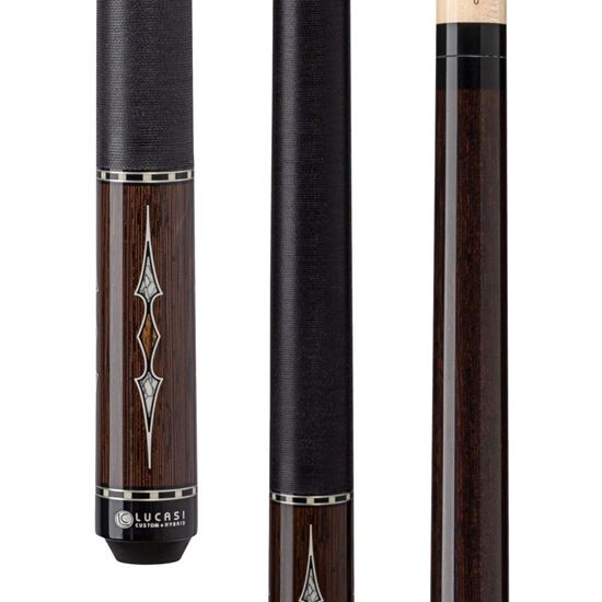 Picture of Lucasi Custom Black Palm & Bocote/White Recon Cue with Black Linen Wrap - Uni-Loc / 12.75mm