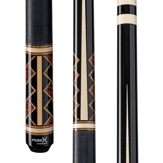 Picture of Pure X Midnight Black/Natural Maple and Bocote/Thuya Burl Cue with Black Linen Wrap - 5/16 x 18 / 12.75mm