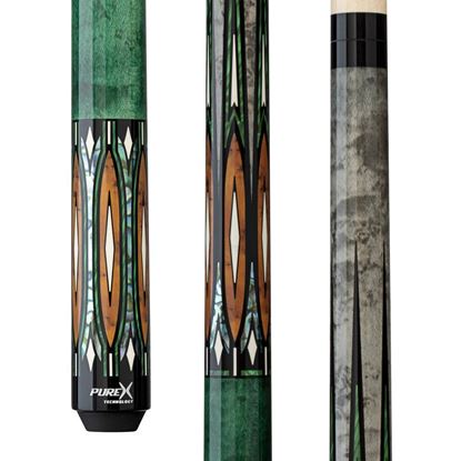 Picture of Pure X Green & Grey Stain Maple with Malachite/Thuya Burl Wrapless Cue - 5/16 x 18 / 12.75mm