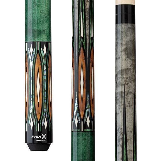 Picture of Pure X Green & Grey Stain Maple with Malachite/Thuya Burl Wrapless Cue - 5/16 x 18 / 12.75mm