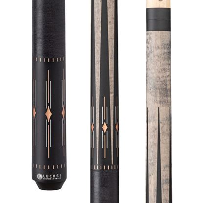 Picture of Lucasi Hybrid Matte Grey Wash/Charcoal Birdseye & White/Rose Gold Inlays Cue with Black Linen Wrap - Uni-Loc / 11.75mm