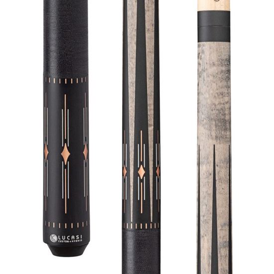 Picture of Lucasi Hybrid Matte Grey Wash/Charcoal Birdseye & White/Rose Gold Inlays Cue with Black Linen Wrap - Uni-Loc / 11.75mm