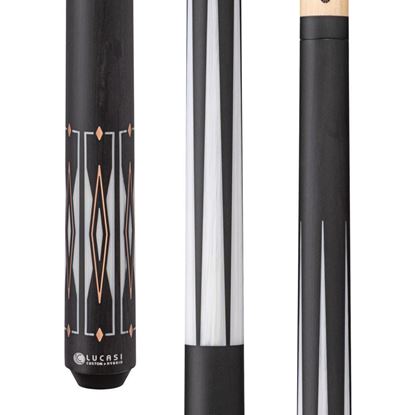 Picture of Lucasi Hybrid Matte Charcoal/Imitation Bone & Rose Gold Inlays Cue with Black Wrapless Handle - Uni-Loc / 11.75mm