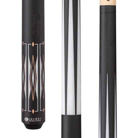 Picture of Lucasi Hybrid Matte Charcoal/Imitation Bone & Rose Gold Inlays Cue with Black Wrapless Handle - Uni-Loc / 11.75mm