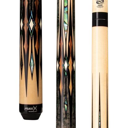 Picture of Pure X Natural Birdseye & Grey Stained Zebrawood with Bocote Wrapless Cue - 5/16 x 18 / 12.75mm