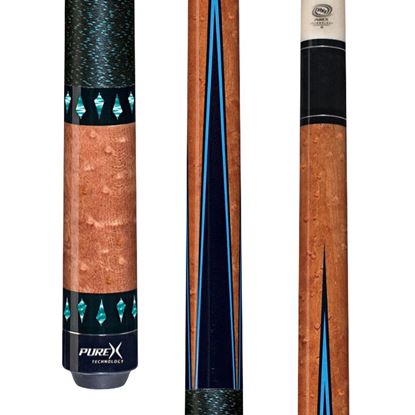 Picture of Pure X Birdseye Maple & Black/Turquoise Points Cue with Black Linen Wrap - 5/16 x 18 / 11.75mm