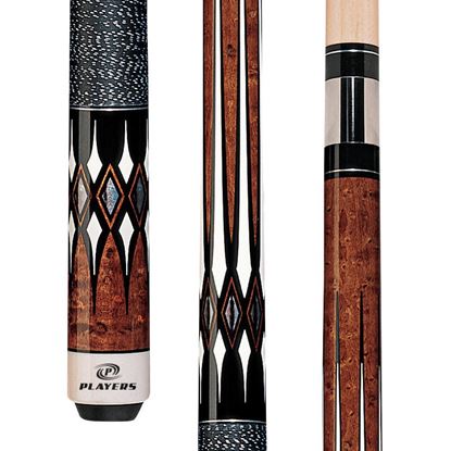 Picture of Players Antique Maple Curly & Black Cue with Black/White Linen Wrap