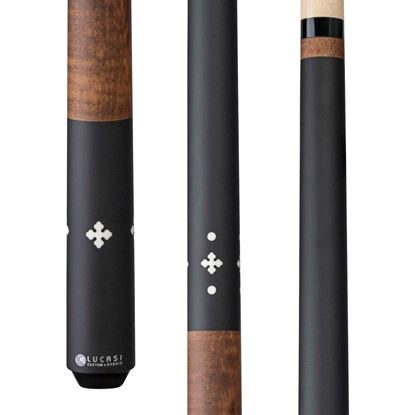 Picture of Lucasi Custom Walnut Curly Maple & Matte Black/Imitation Bone Wrapless Cue - Uni-Loc / 11.75.mm
