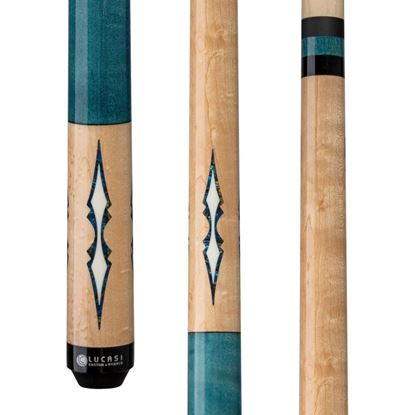 Picture of Lucasi Custom Walnut Birdseye & Aquamarine/Off-White Wrapless Cue - Uni-Loc / 12.75mm