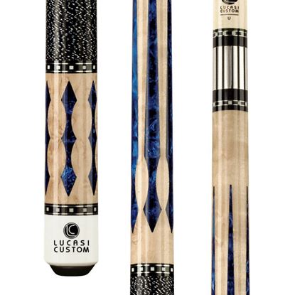 Picture of Lucasi Custom Natural Birdseye/Blue Luster Cue with Black & White Linen Wrap - Uni-Loc / 12.75mm