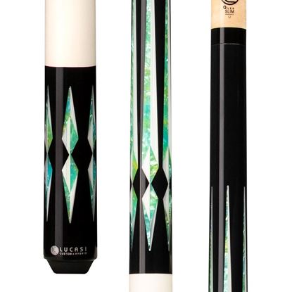 Picture of Lucasi Custom Imitation Bone & Black/Green Blue Wrapless Cue - Uni-Loc / 11.75mm
