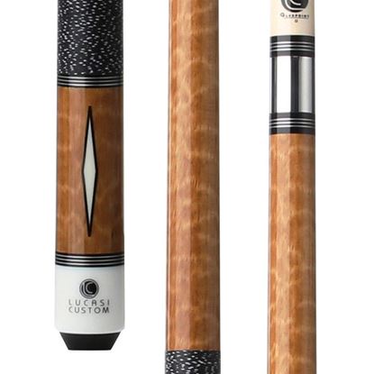 Picture of Lucasi Custom Exotic Apitong  Diamond Series Cue with Black/White Linen Wrap - Uni-Loc / 12.75mm
