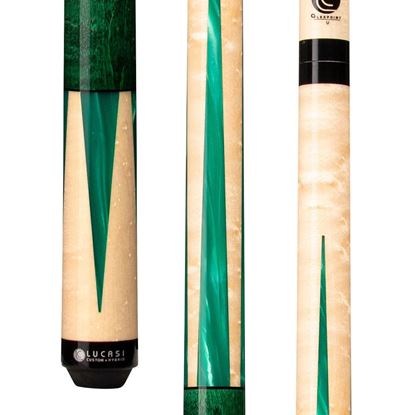 Picture of Lucasi Custom Emerald Stained & Natural Super Birdseye Wrapless Cue - Uni-Loc / 12.75mm