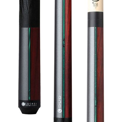 Picture of Lucasi Custom Duo Gunmetal/Stained Zebrawood Cue with Embossed Leather Wrap - Uni-Loc / 11.75mm