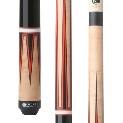 Picture of Lucasi Custom Black & Antique Birdseye/Red Orange Wrapless Cue - Uni-Loc / 12.75mm