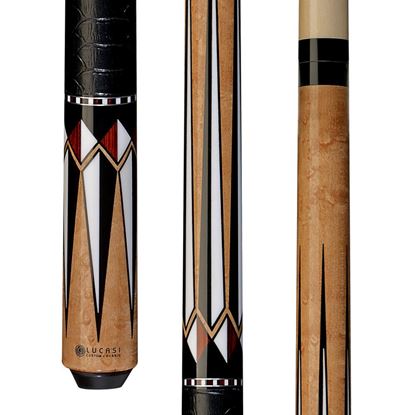 Picture of Lucasi Custom Antique Birdseye & Black/Imitation Bone Cue with Embossed Leather Wrap - Uni-Loc / 12.75mm