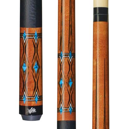 Picture of Dufferin Curly Maple & Blue Recon Cue with Faux Leather Wrap - 5/16 x 18